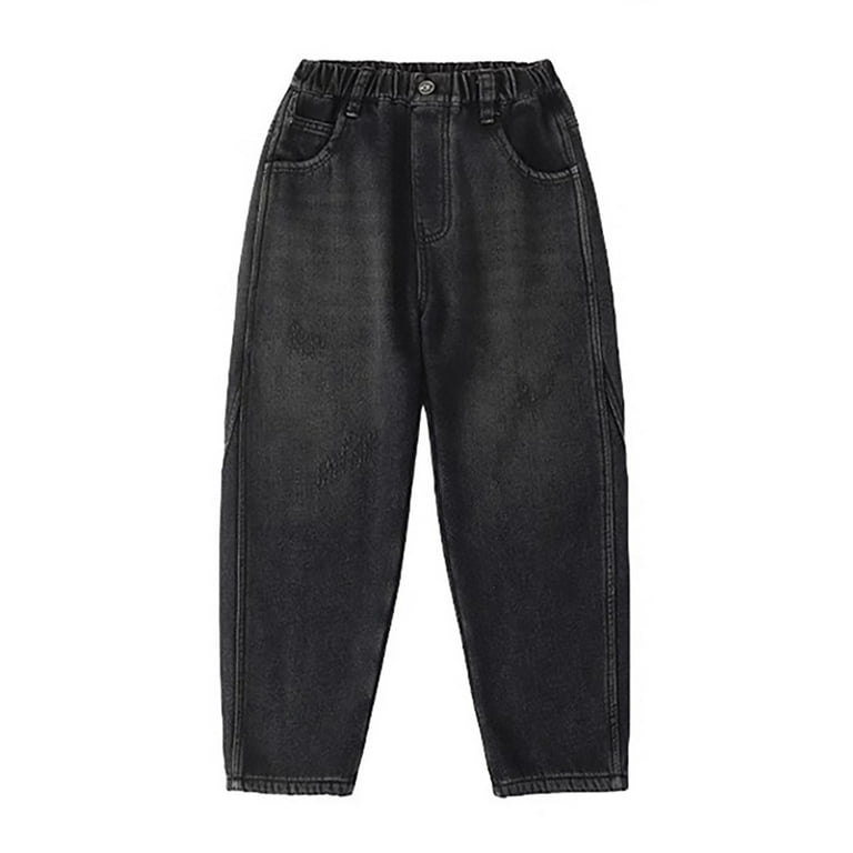 MUXiin Boys Baggy Jeans 12-13 Years Black,Wide Leg Elastic Waist
