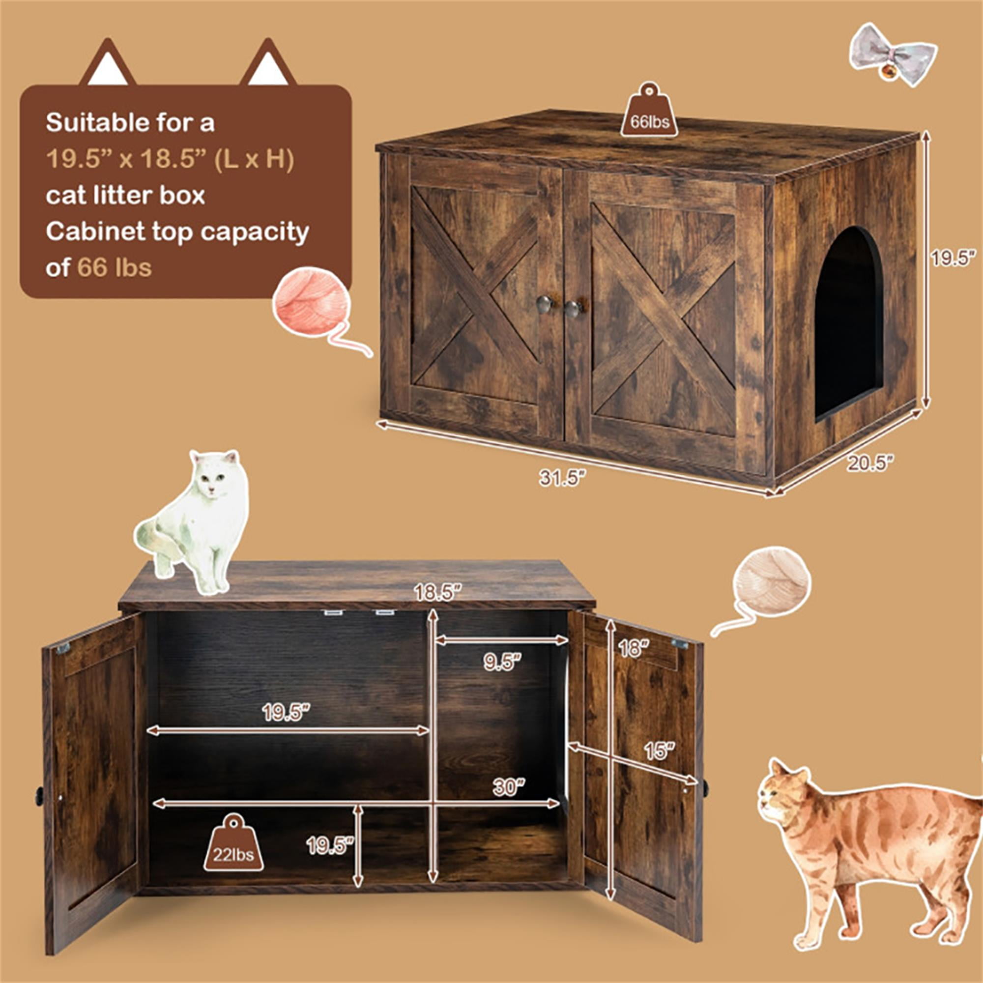Kadyn 31" Hidden Cat Litter Box Enclosure Furniture with Divider, Wood Cat House Washroom Cabinet Fit for Most of Cat and Litter Box, Brown