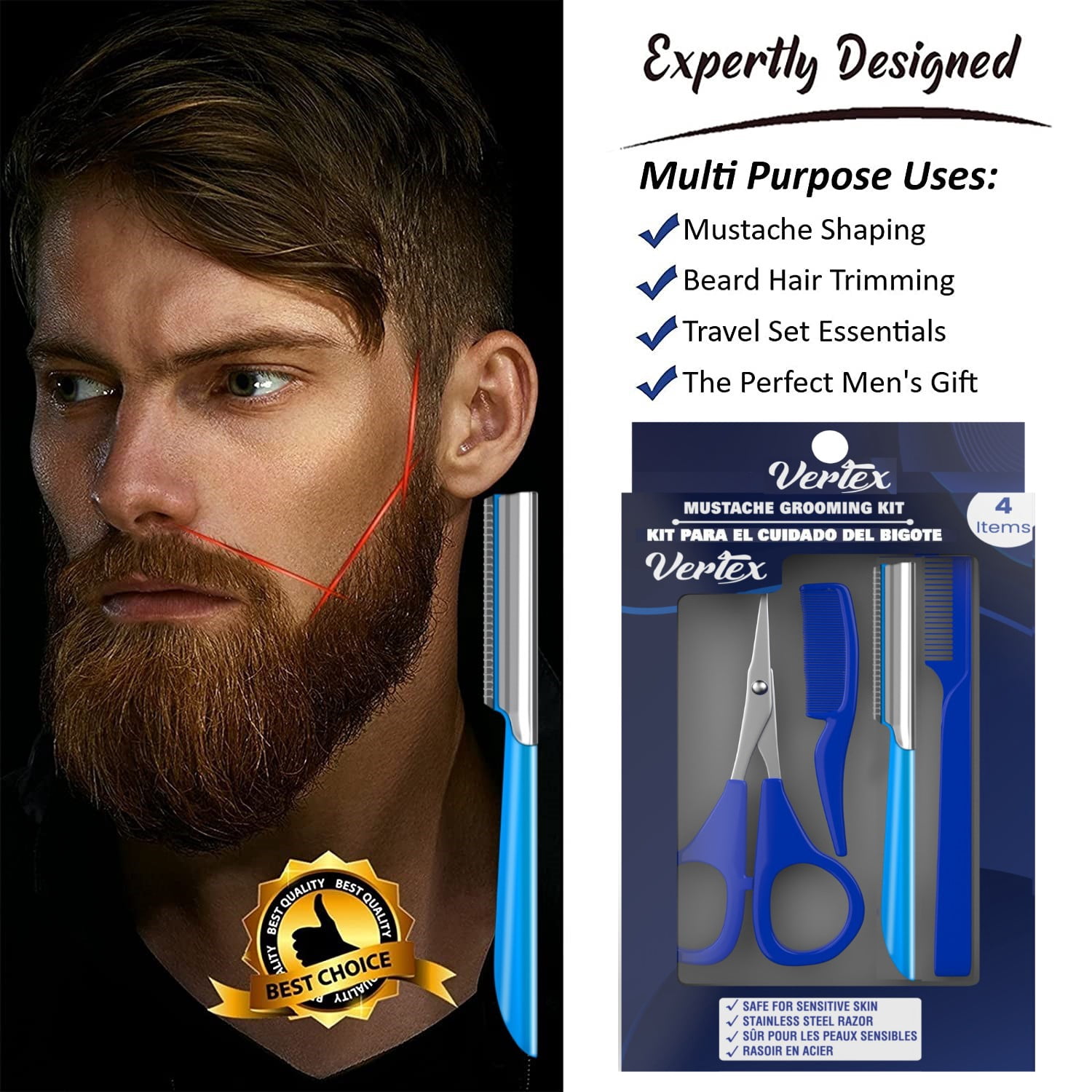 Mustache Scissors Beard Razor Grooming Comb Trimmer Movember Mens