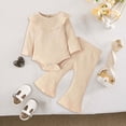 thumbnail image 2 of NOLDARES Baby Girl Newborn Clothes 3Pcs Set Long Sleeve Romper Flared Pants Headband Fall Winter Cute Outfits,Beige,18-24 M, 2 of 4