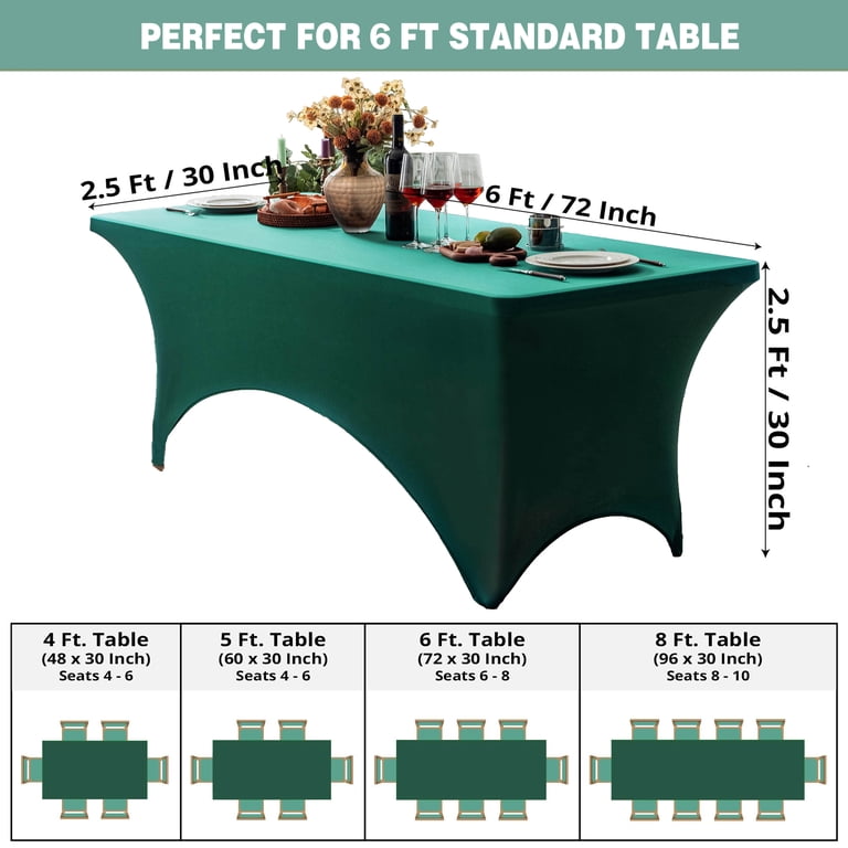 2 Pezzi Tovaglia Elasticizzata 4Ft Verde Cacciatore Per Tavolo Rettangolare - Copritavolo Stretch Per Feste, Matrimoni E Banchetti