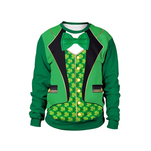 Sudadera DíA De San Patricio DiseñO De ImpresióN GráFica Digital Cuello Redondo Sudaderas De Manga Larga XBTCLXEBCO Botonadura Sencilla Verde;M