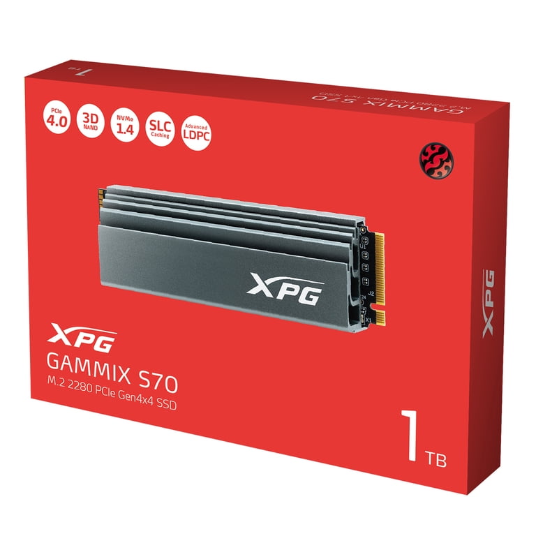 ADATA XPG GAMMIX S70 1TB PCIe Gen4×4 SSD XPG GAMMIX S70 1 TB Rugged Solid State Drive, M.2 2280 Internal