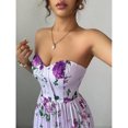 thumbnail image 4 of Multicolor 2 Floral Print Strapless Ruched Waist A-Line Maxi Dress For Women, 4 of 6