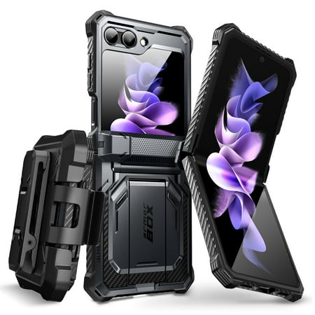 i-Blason Armorbox Series Case for Samsung Galaxy Z Flip 5 5G (2023), Full-Body Rugged Holster Case with Shock Reduction/Bumper (Black)