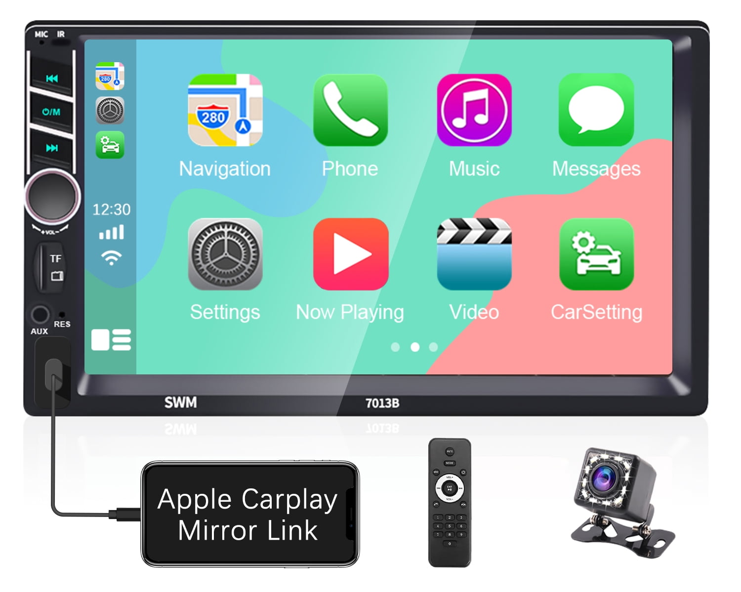 Hands-Free Calling 7 Inch Car Stereo with Backup Camera Touchscreen Car Radio Support Mirror Link FM/AM Bluetooth USB/TF/AUX Double Din Car Stereo Compatible with Apple Carplay and Android Auto 