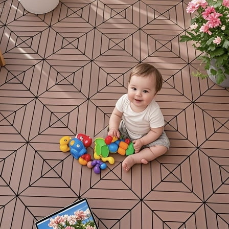 Anykoon 12''X12'' Red Brown Plastic Interlocking Floor Mats, Waterproof for All-Weather Use, 44 Pack