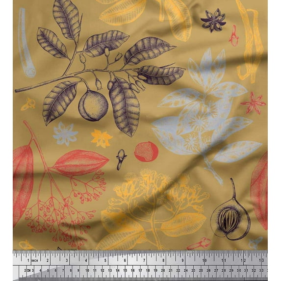 Soimoi Cotton Duck Fabric Fruits,Spices & Leaves Print Fabric by the Yard 42 Inch Wide