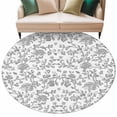 thumbnail image 2 of 7ft Round Rug, Grey Flower Non-Skid Rubber Backing Large Area Rugs - Living Room Bedroom Home Office, Vintage Farmhouse Boho Leaf Spring Plant Indoor Floor Mat Carpets Washable Rug, 2 of 9