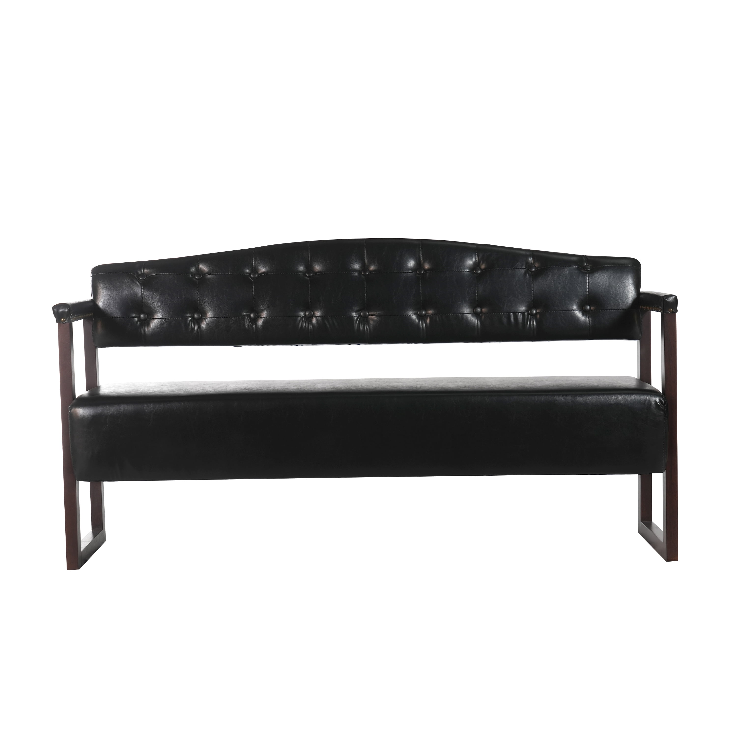 AISWORD Faux Leather Bench,57.83" Upholstered Entryway Sofa Bench with Tufted Backrest & Nailhead Trim,Black