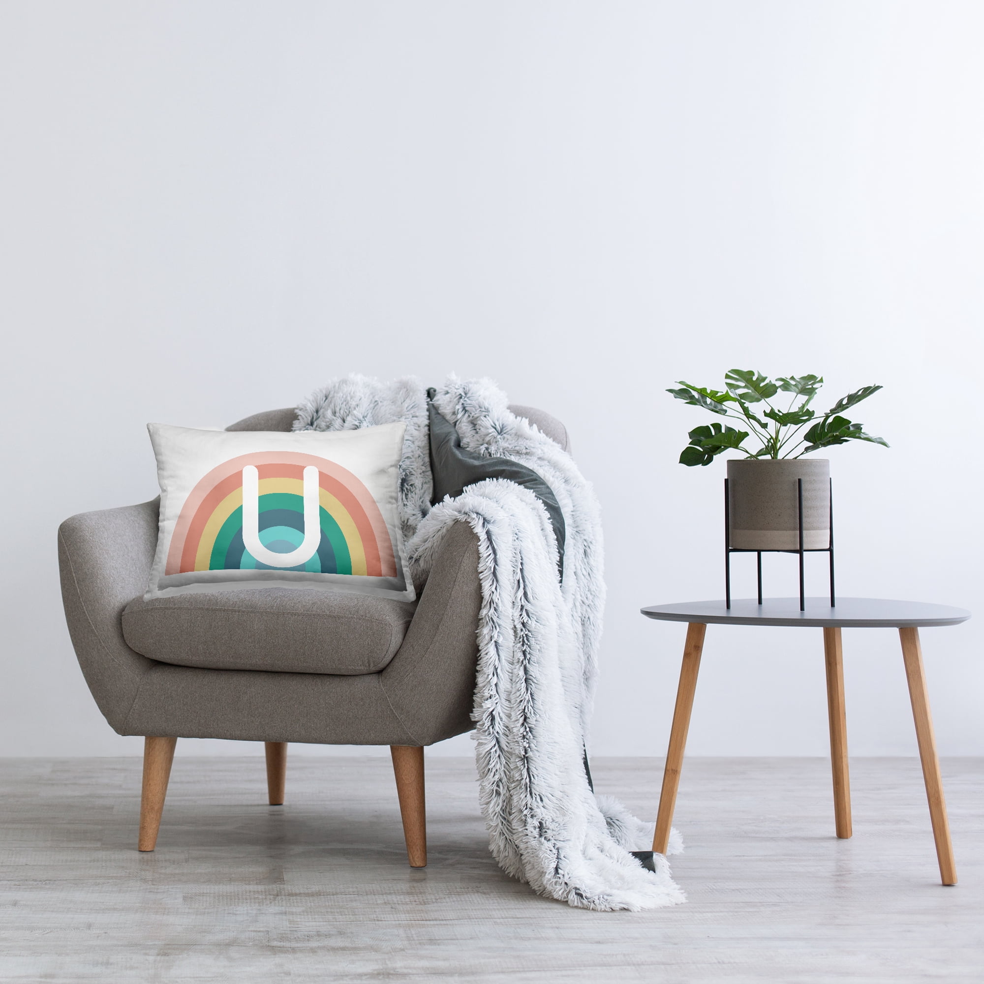 Stupell Industries Rainbow Initial U Decorative Printed Throw Pillow, 14 x 20