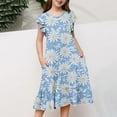 thumbnail image 5 of KkSLirnhs Girls Dresses Size 14-16 Girls' Summer Flower Print Short Sleeve Ruffled Pockets Round-Neck Printed Dress for Kids 14-15 Years Multicolor, 5 of 5