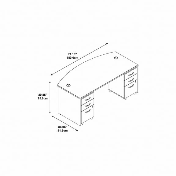 Series C 72" Bowfront Desk with Pedestal in Natural Cherry - Engineered Wood