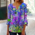 thumbnail image 2 of Women's Summer Clothes Belly-Hiding Swing Blouse 3/4 Flare Sleeve Pleated Flowy Shirts Fashion Henley Neck Tunic Ombre Floral Print 1/4 Button up Blouse Vintage Dressy Tops Multicolor T Shirts XXXL, 2 of 5