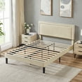 thumbnail image 4 of VECELO Full Size Platform Bed Frame with Adjustable Height Upholstered Headboard, Strong Wood Slat Support, No Box Spring Needed, Beige, 4 of 11