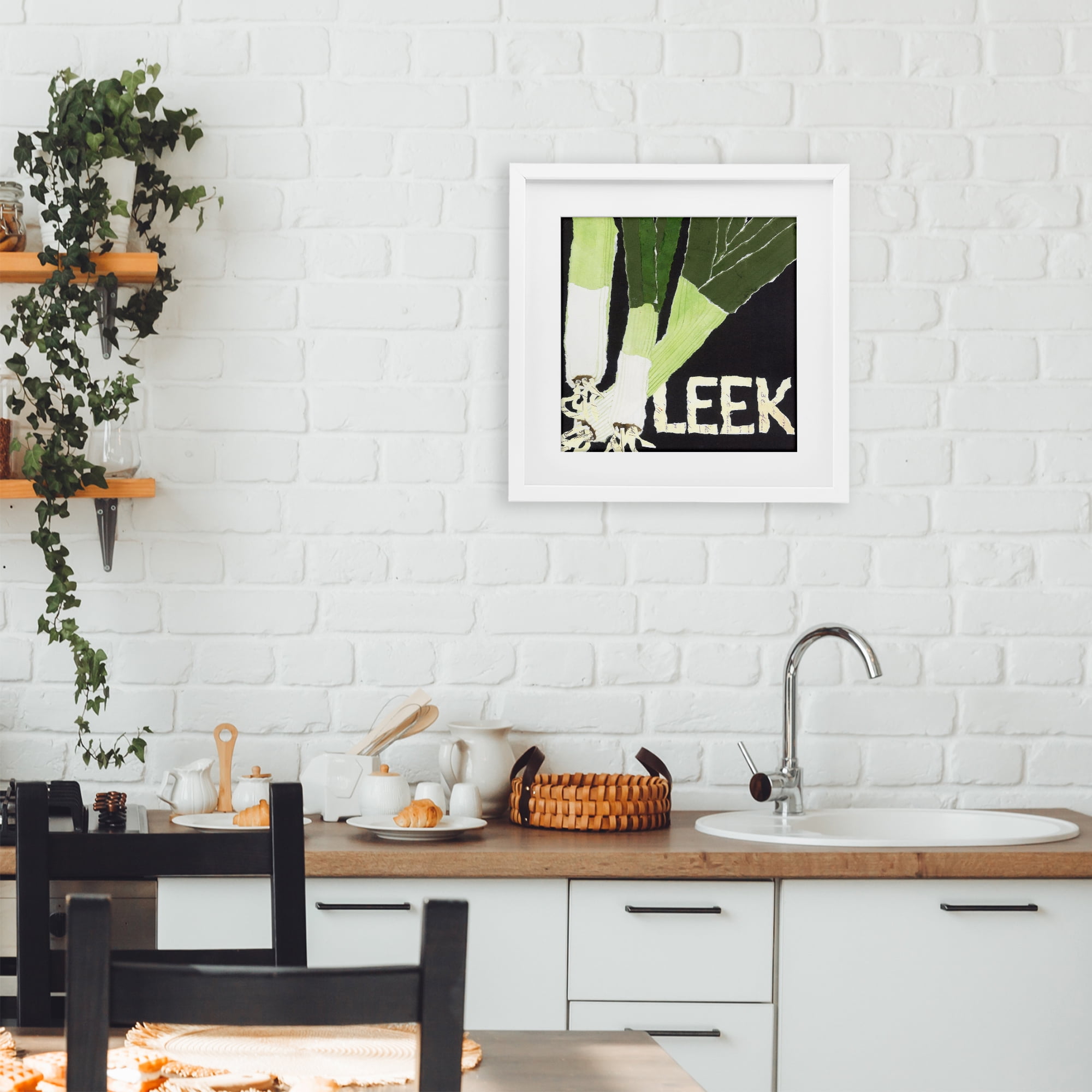Stupell Industries Collaged Leek Vegetable White Framed Print Under Glass, design by Nancy Overton
