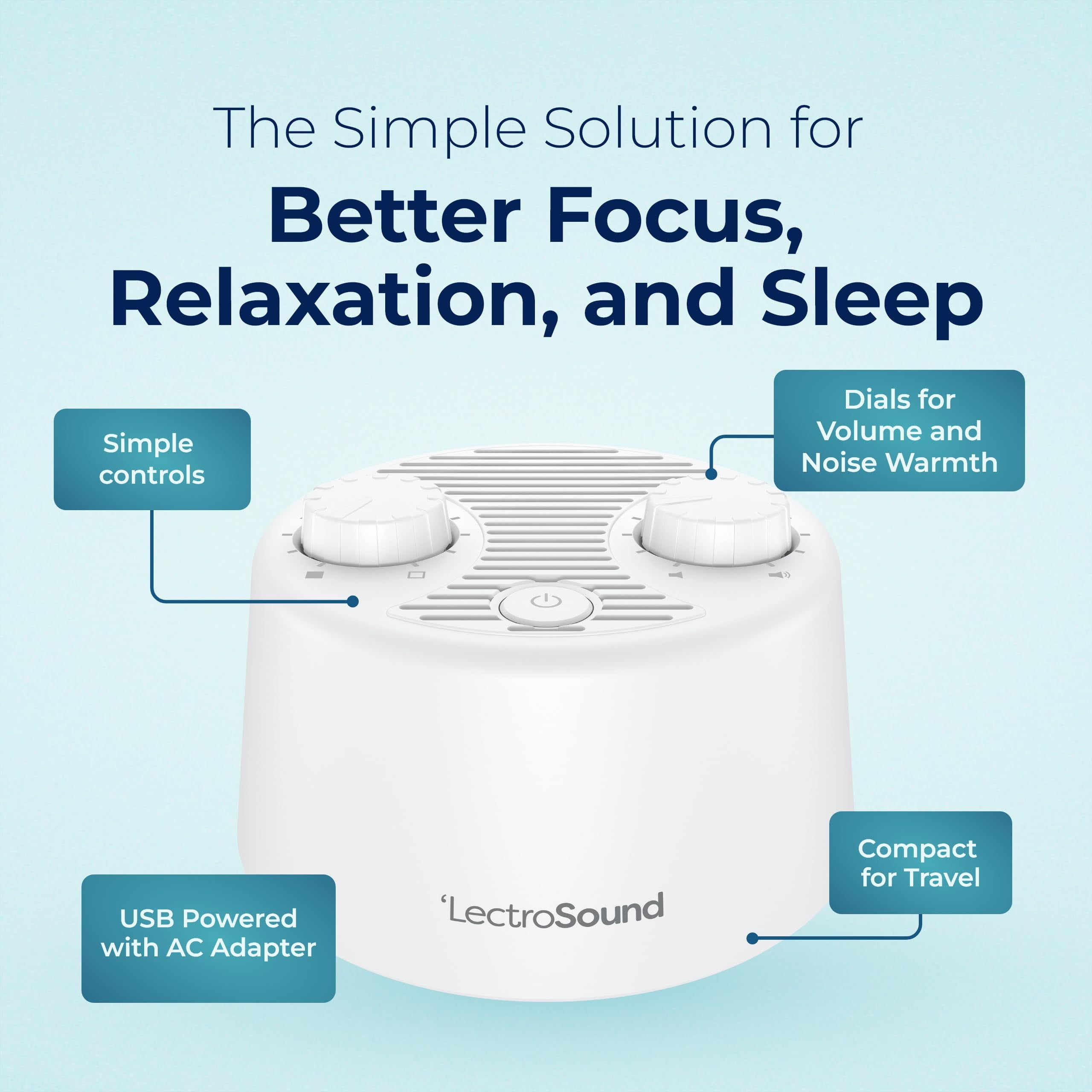 Adaptive Sound Technologies Lectro Sound 2 Non-Looping White Noise Baby Rest and Sleep Machine With USB Power Adapter
