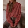 thumbnail image 4 of Camisa PRETTYGARDEN de Encaje Manga Larga con Botones Marrón Rojo Talla L, 4 of 8