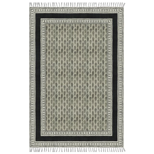 Casavani Cotton Handblock Printed Black Rug Area Rug for Living Dining Bedroom 6x8 feet