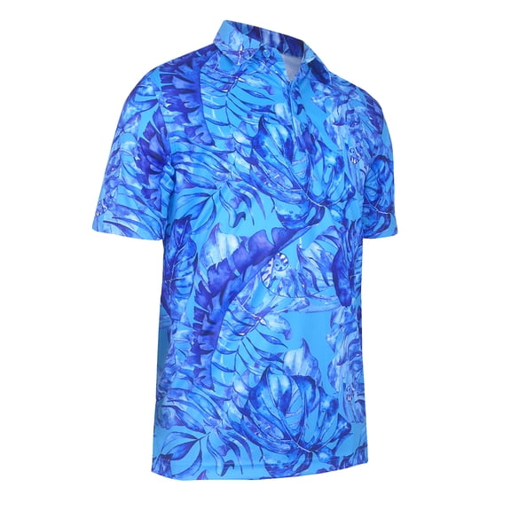 Monterey Club Men's Tropical Leaf Printed Tailored Collar Golf Polo Shirt #3508