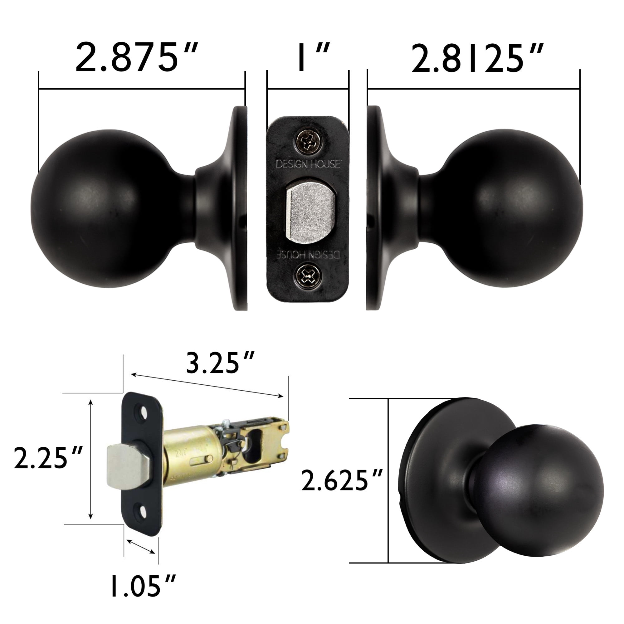 Ball Passage Door Knob, Hall and Closet, Matte Black Finish, Left or Right Hand
