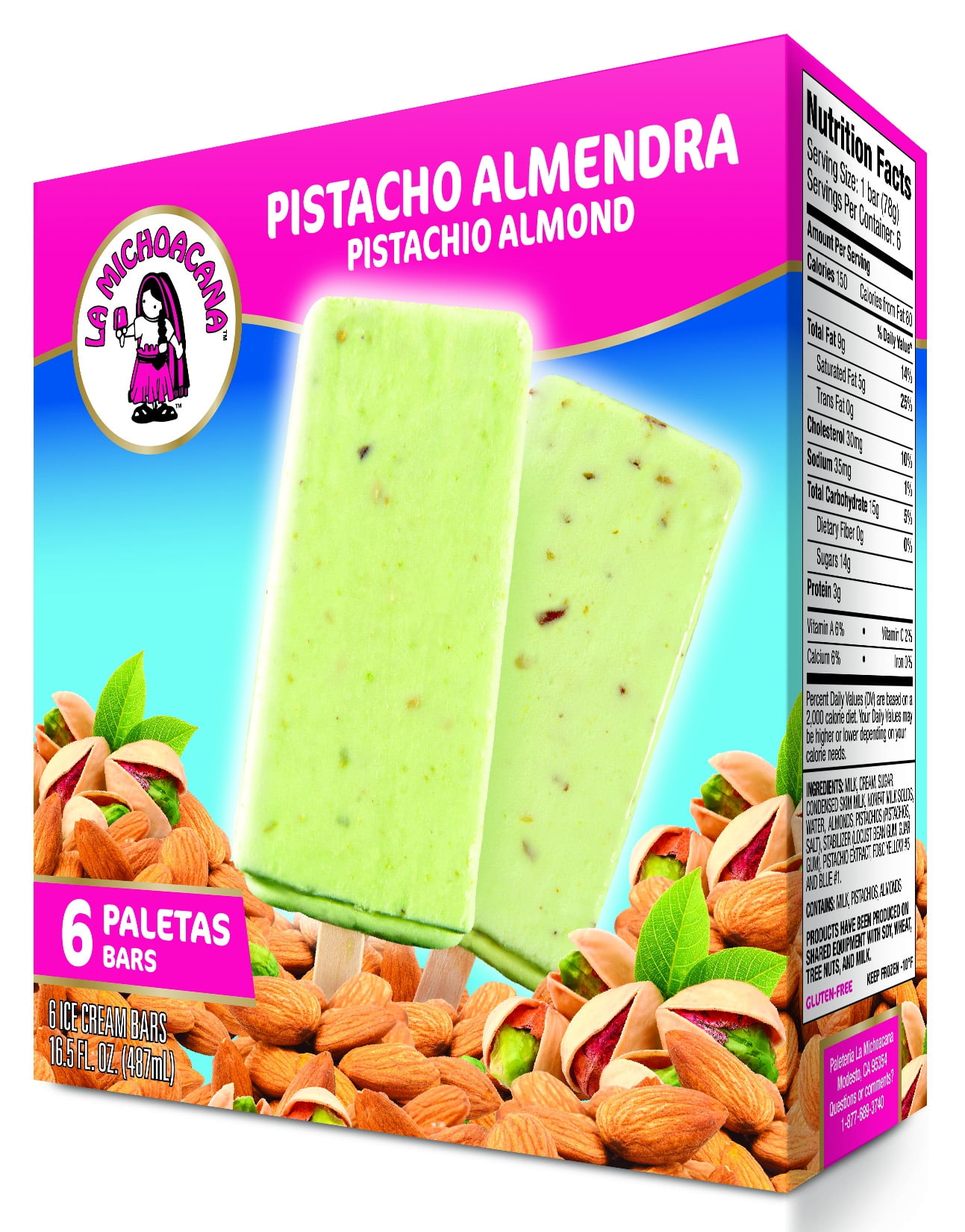 La Michoacana Pistachio Almond Ice Cream Paletas 6ct 2 75 Fl Oz Walmart Com Walmart Com