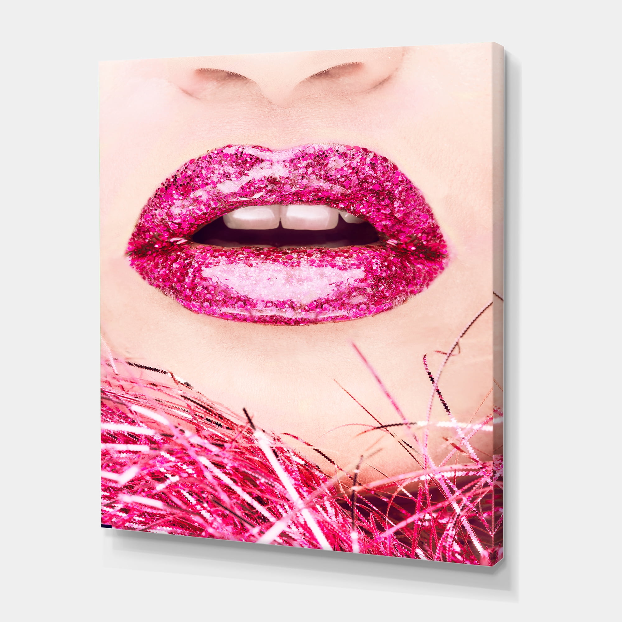 Designart ' Close-Up Of Golden Female Lips II ' Modern Canvas Wall Art Print