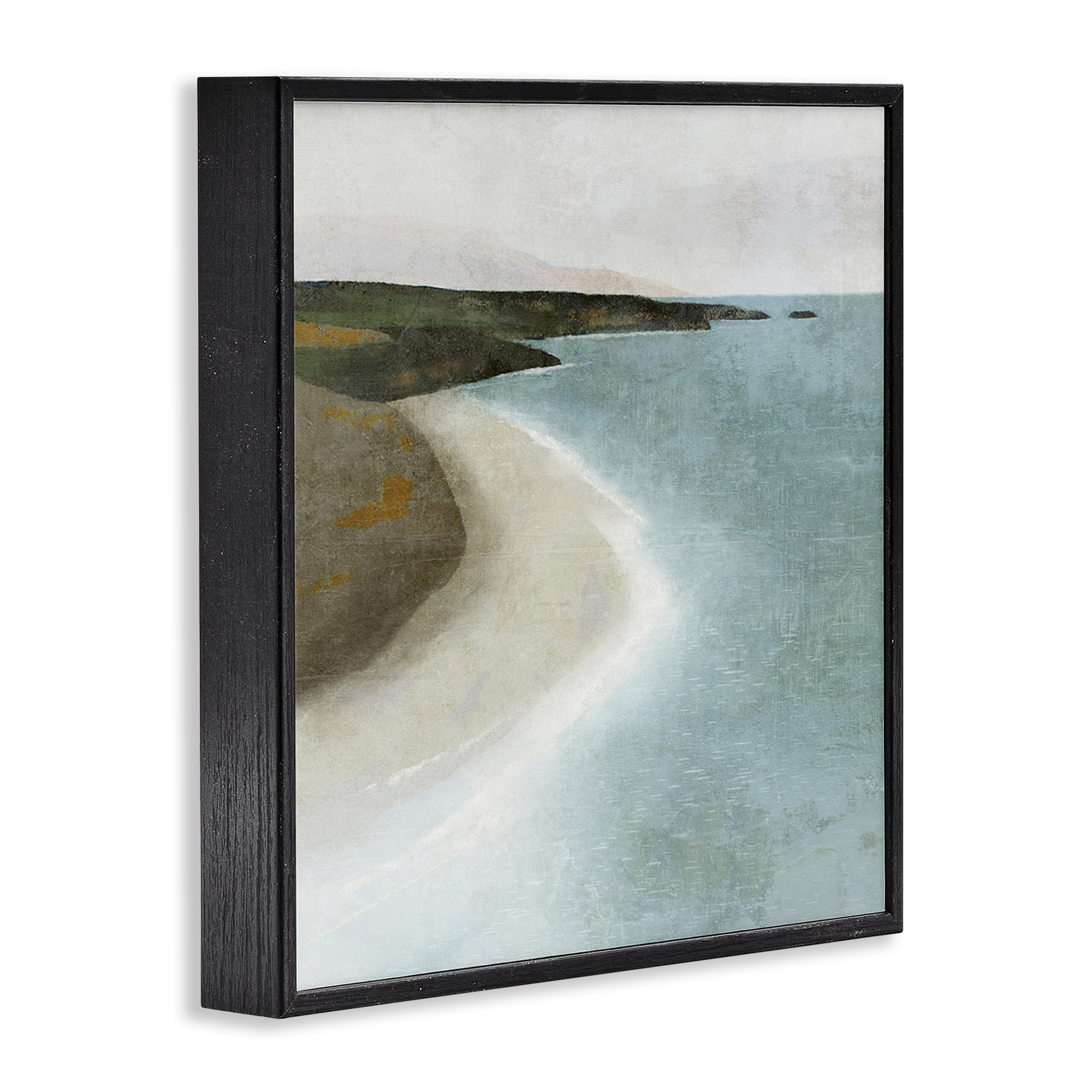 Stupell Industries Simple Serene Coastline Landscape Painting Black Framed Art Print Wall Art, 24 x 24