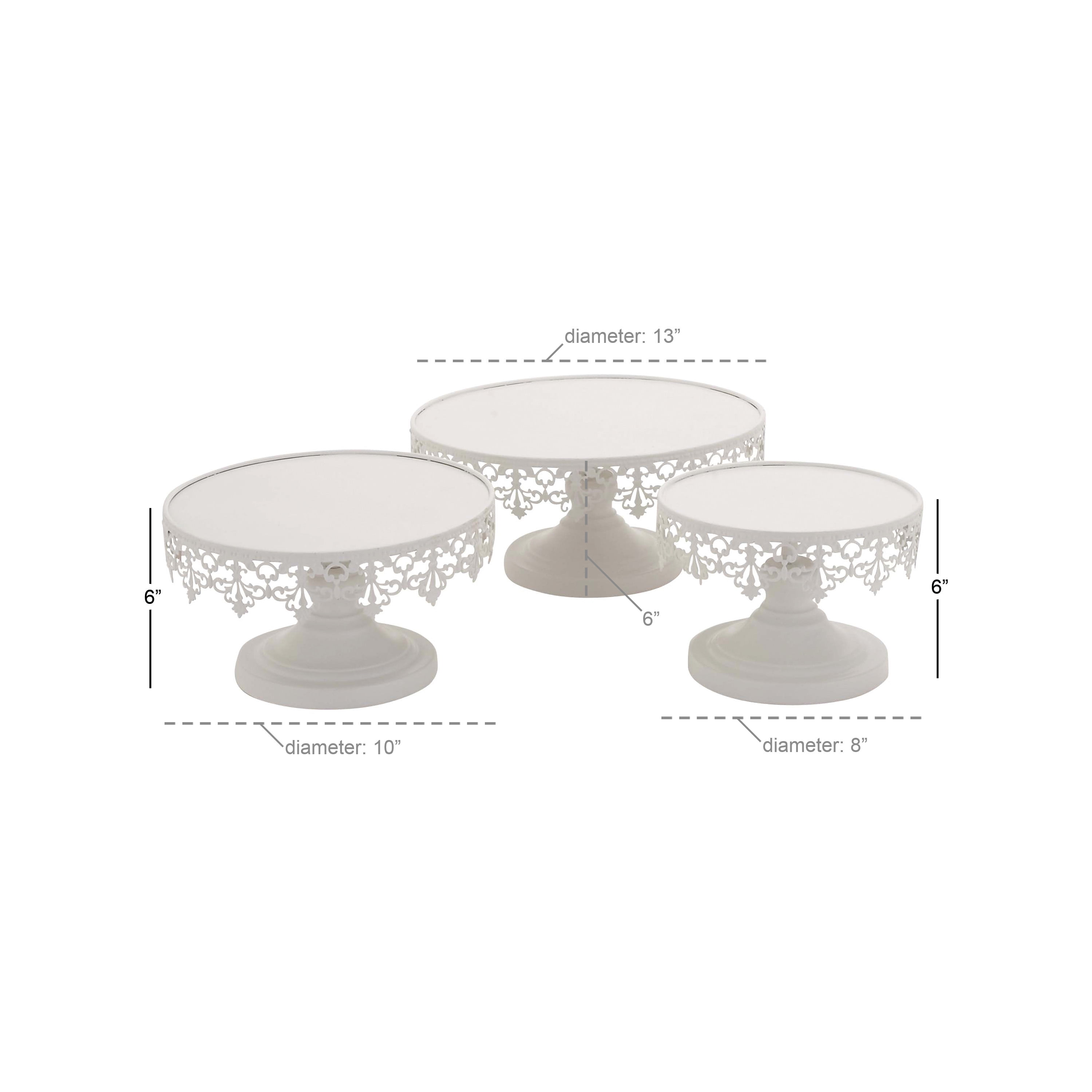 DecMode 13", 10", 9"W White Metal Decorative Stand with Pedestal Base, 3-Pieces