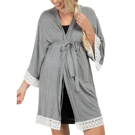 

Niuer Women Robe Maternity Sleepwear Pregnancy Nightgown Nursing Wrap Dress Soft Kimono Bathrobes Gray L