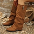 thumbnail image 7 of Taqqpue Women Boots Women's Fashionable Casual Winter Long Straight Boots Solid Color Toe Thick Heel High Heel Mid-Calf Boots for Women, 7 of 7