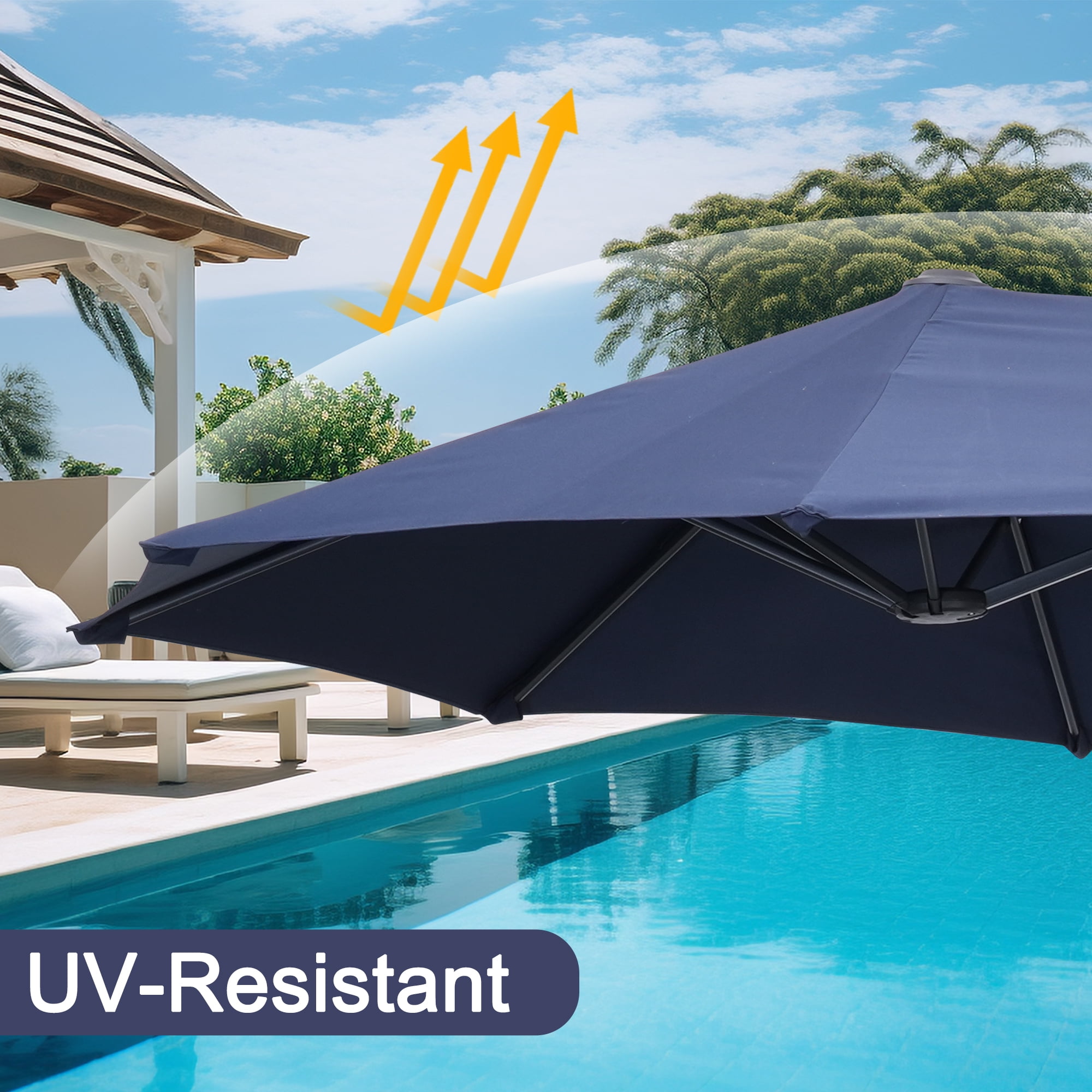 Autlaycil 13ft Rectangle Patio Umbrella with Crank System, Sturdy Ribs for Pool, Yard, Market - Navy Blue
