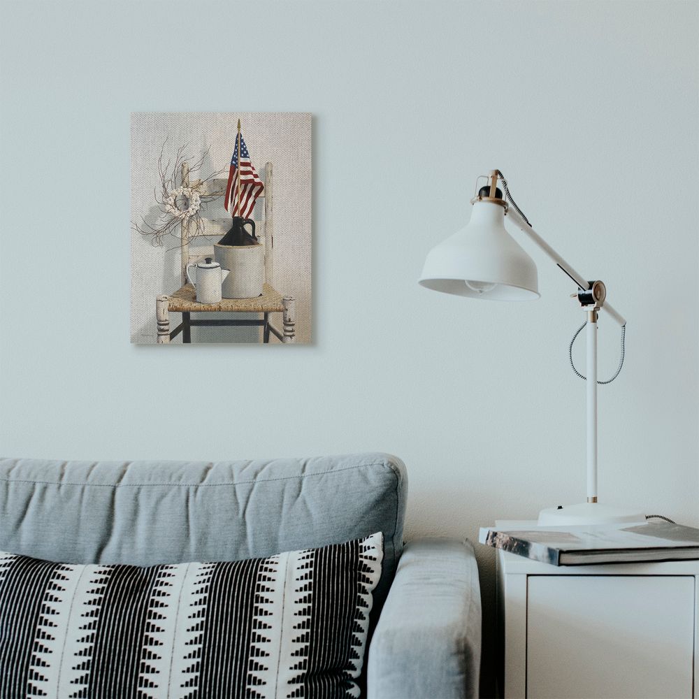 Stupell Industries Vintage Rustic Things American Flag Neutral Painting Canvas Wall Art by Cecile Baird