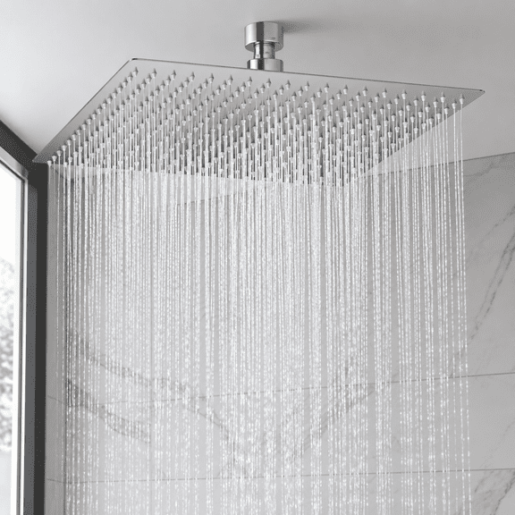 16 inch Brushed Nickel Large Rain Shower Head - All Metal 304 Stainless Steel, Full Body Rainfall Shower with 324 Silicone Nozzles - Waterfall Bathroom Square Showerheads, Ceiling Mounted