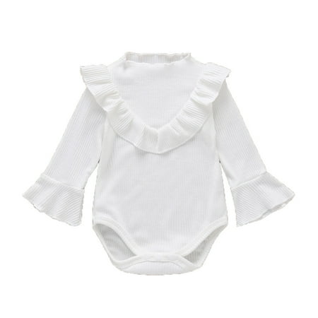 

Binmer Newborn Infant Baby Girls Long Sleeve Frill Solid Romper Bodysuit Clothes