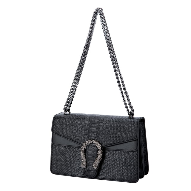Bandolera DEEPMEOW con cadena de piel para mujer, color negro