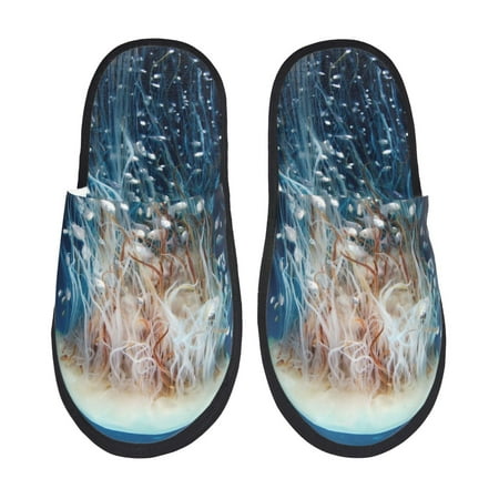 Balery White Jellyfish Dansing in the Ocean Slient Indoor Furry Fleece Comfort House Shoes Soft Non-Slip Home Shoes Cotton slippers House Slippers-- Medium