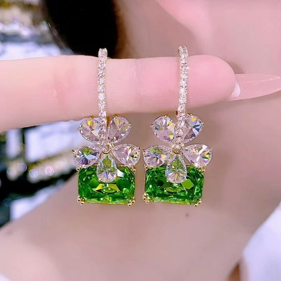 PPgejGEK Women Earrings Crystal Earrings Green Earrings Needle Fresh Summer Zircon Earrings Festival Gift