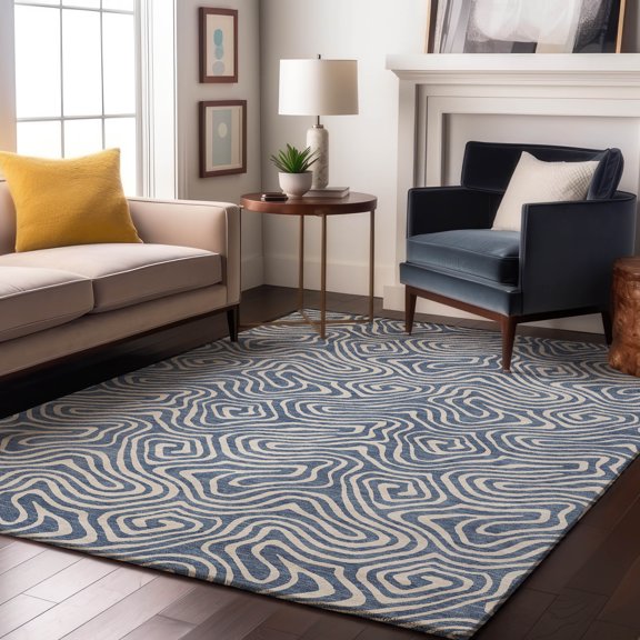Addison Rugs Mayfield Premium Machine Washable Transitional Swirls Denim Rectangle Rug, 9' x 12'