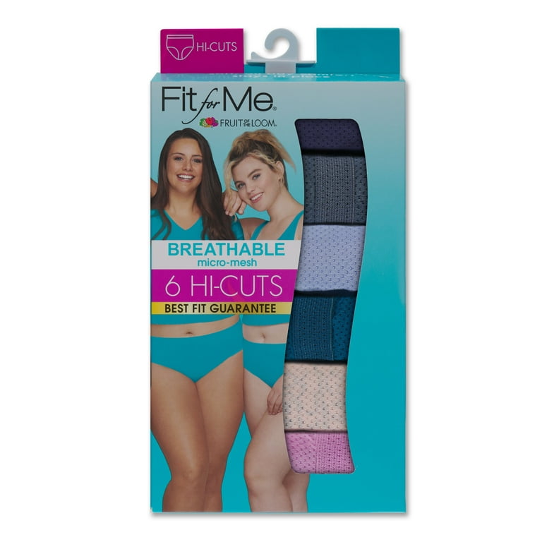 Fit for Me by Fruit of the Loom Women's Plus Size Breathable Micro-Mesh  Hi-Cut Underwear, 6 Pack