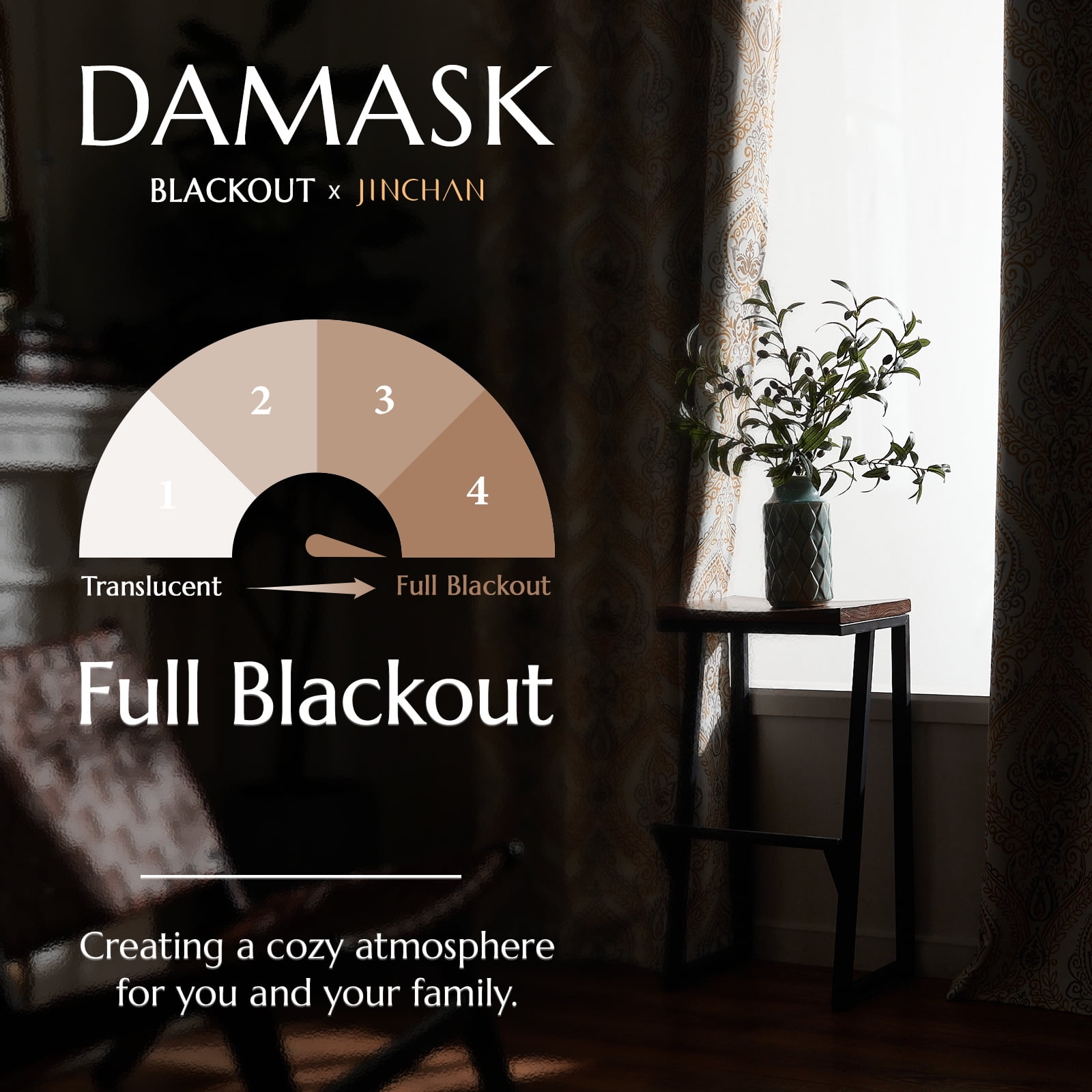 Curtainking 100% Blackout Curtains 63 in 2 Panels Taffy Damask Medallion Window Curtains for Bedroom Grommet Thermal Insulated Drapes for Living Room Vintage Luxury Window Treatments Set