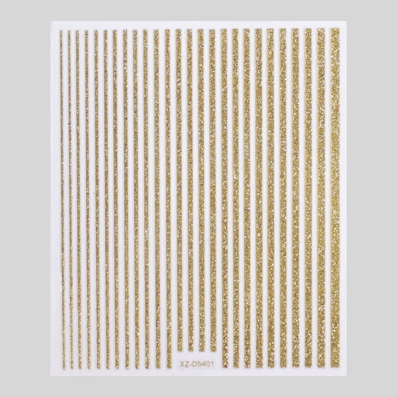 Namzi Glitter Line Nail Decals 5 Pack Self-Stick Glitter Stripe Stickers, Easy DIY Manicure Art Supplies for Salon Style Nails,Gold