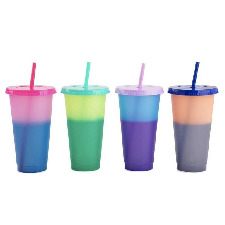 Color Changing Cups with Lids & Straws - 24 oz Cute Reusable