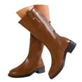 thumbnail image 3 of UngA Women Mid Calf Boots Chunky Low Heel Riding Booties Motorcycle Biker Round Toe Fashion Buckle Western Booties Trendy Stylish Boots Womens Brown,Size 7, 3 of 7