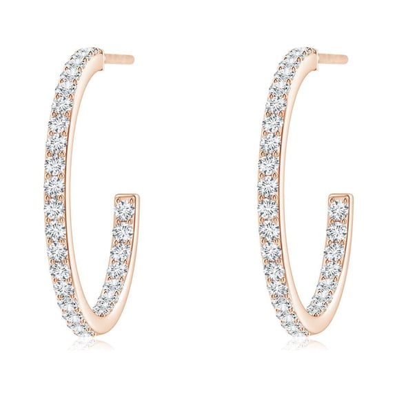 ANGARA Natural Inside-Out Single Line Diamond Hoop Earrings in 14K Rose Gold for Women (Size-1.35mm| Color-G| Clarity-VS2) | Anniversary, Jewelry Gift for Women | Natural Diamond Earrings