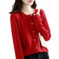 thumbnail image 2 of Womens Long Sleeve Button Up Knit Cardigan Light-Bodied 2026 Crewneck Button Down Sweaters for Women Wine Red M, 2 of 7
