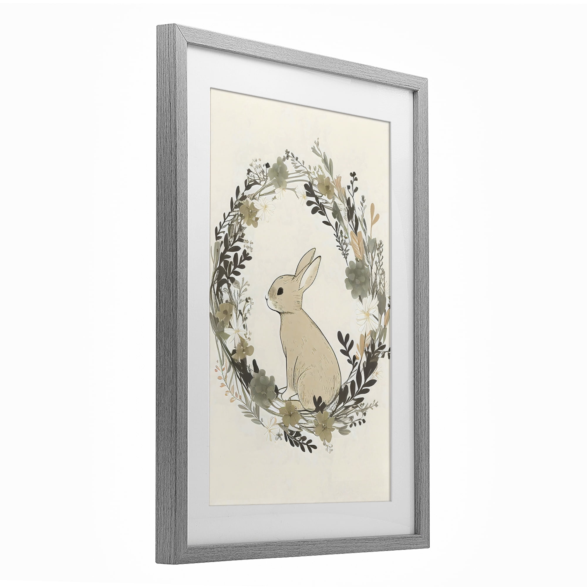 Stupell Industries Pastoral Bunny Wreath Gray Framed Print Under Glass, design by Creative Studio
