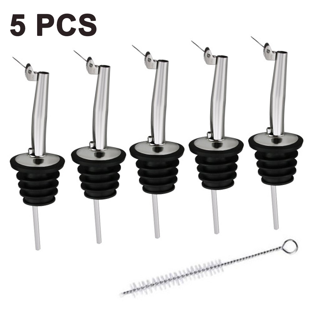 5pcs Stainless Steel Bottle Pourer with Flap Pourer Bottle Stopper Oil