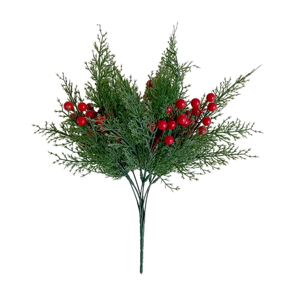 2026 Christmas Home Party Decoration Artificial Cedar Sprigs With Red Berry Picks Faux Evergreens Pines Branches For Christmas Wreaths Holiday Mantel Vase Centerpiece Decor