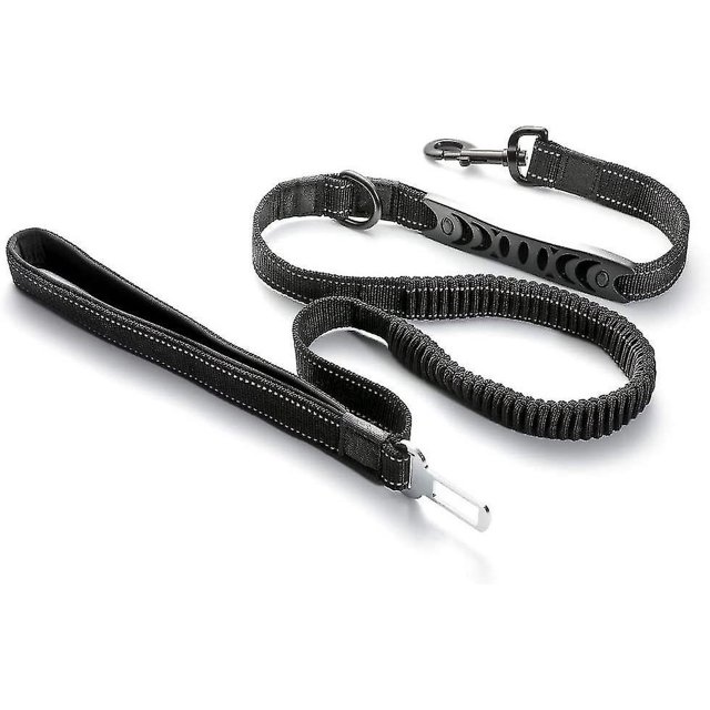Correa elástica para perros para caminar, 5,6 pies, resistente con 2 manijas de control y cinturón de seguridad para automóvil, correa larga reflectante para entrenamiento de masco
